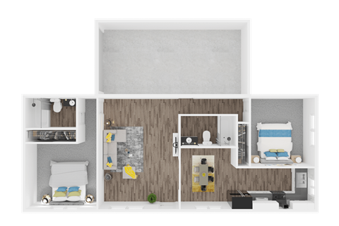 Floor plan for 2 beds, 2 baths, 1275 sqft